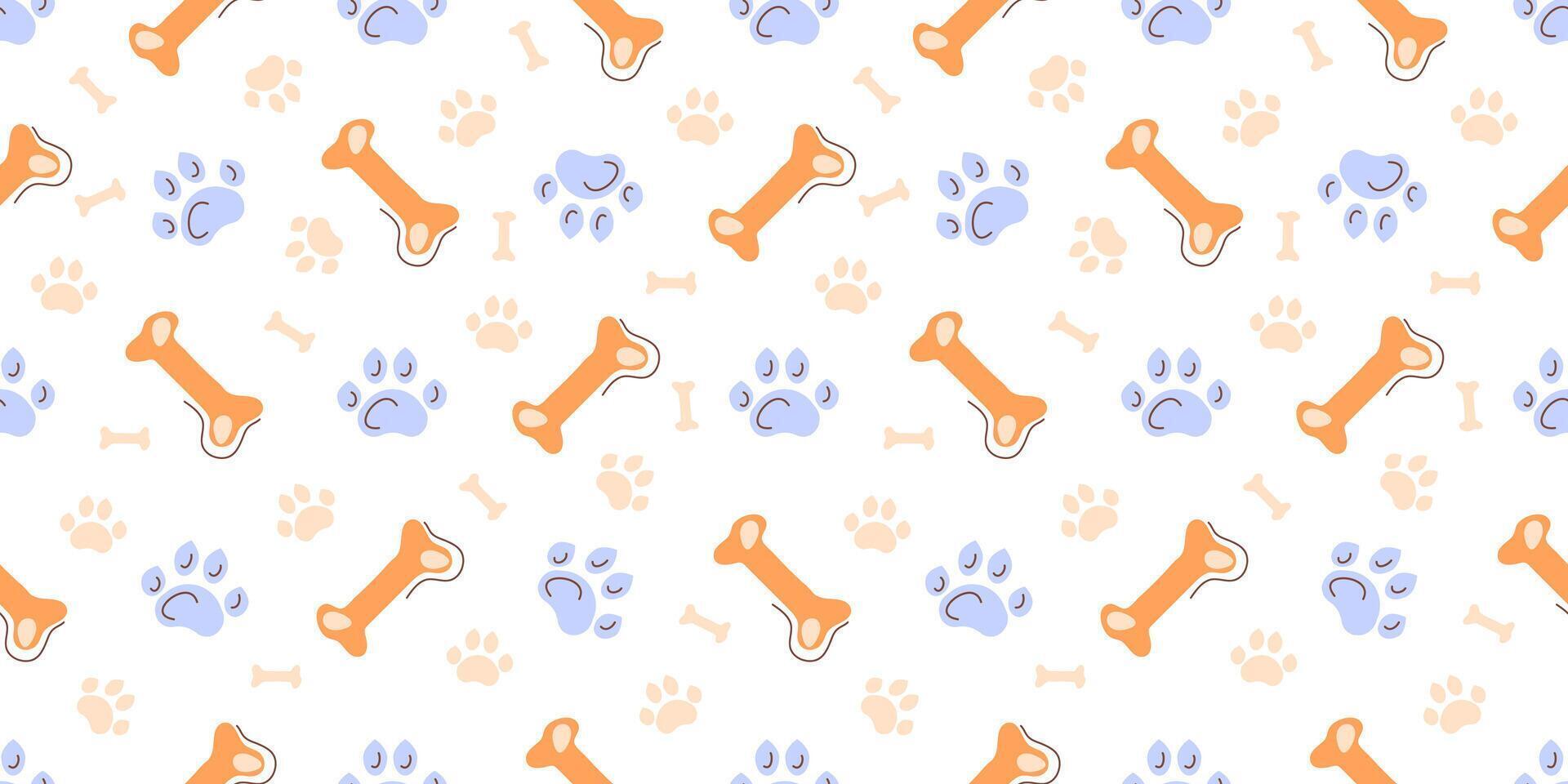 Colorful seamless pattern with a dog footprint and a bone. print for pet textiles, packaging of dog products. vector