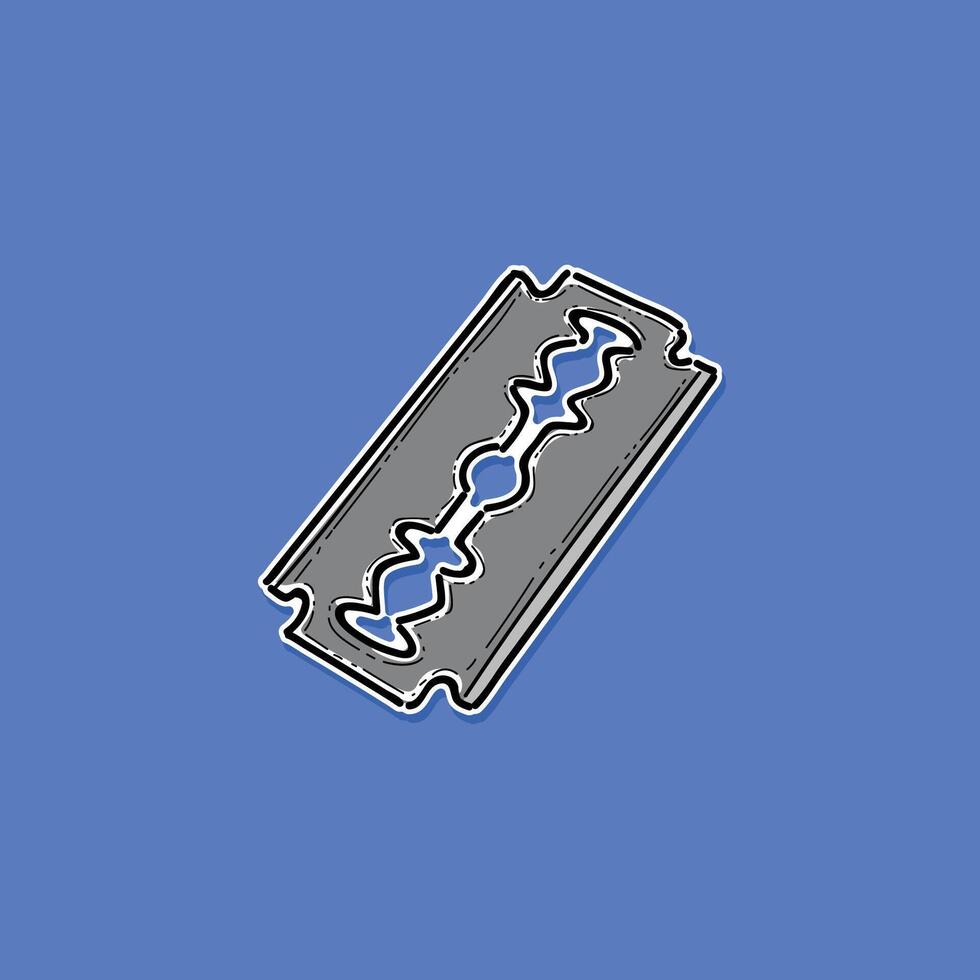 A modern and stylized depiction of a razor blade, set against a bold blue backdrop, emphasizing simplicity and sharpness. vector