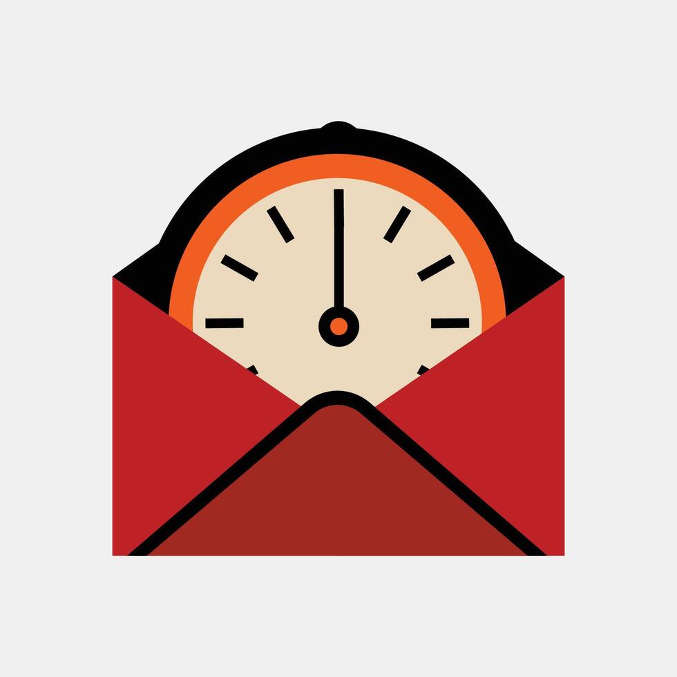 Post Arrival Time Concept - Envelope with clock showing the time vector