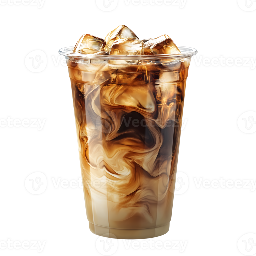 An iced coffee with ice in a plastic cup png