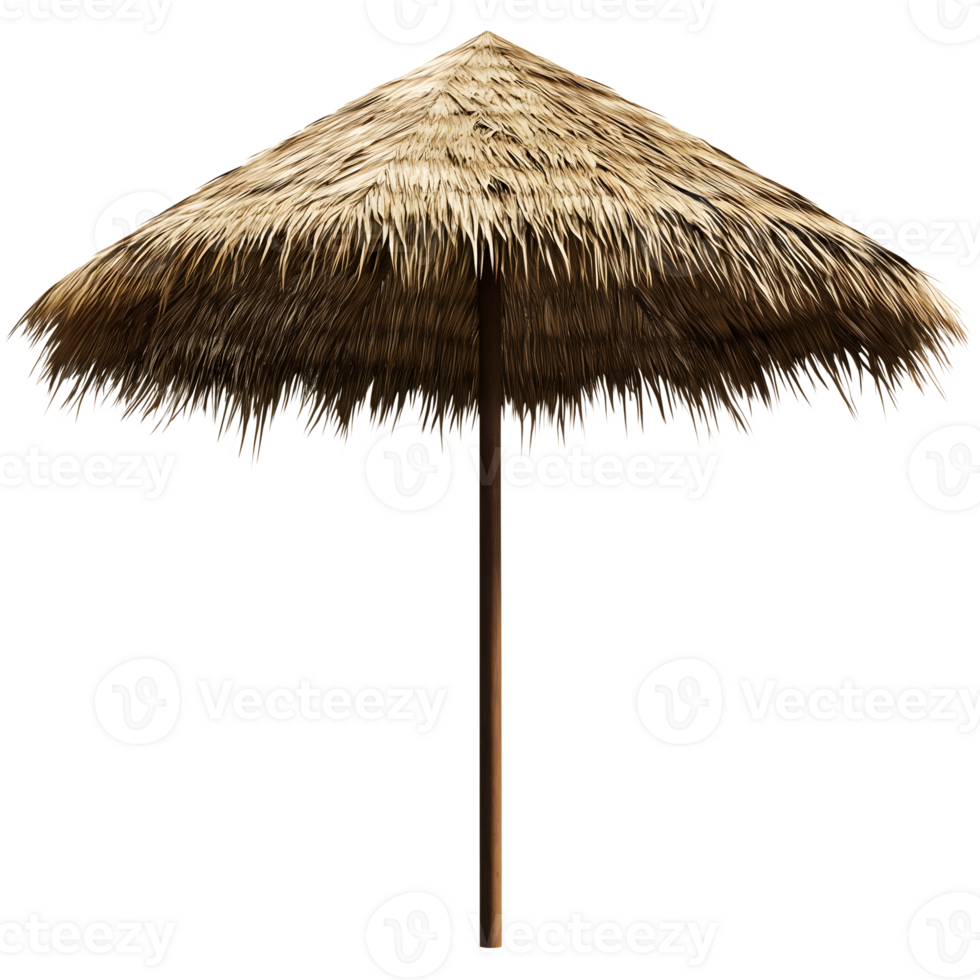 Straw beach umbrella isolated on transparent background. png