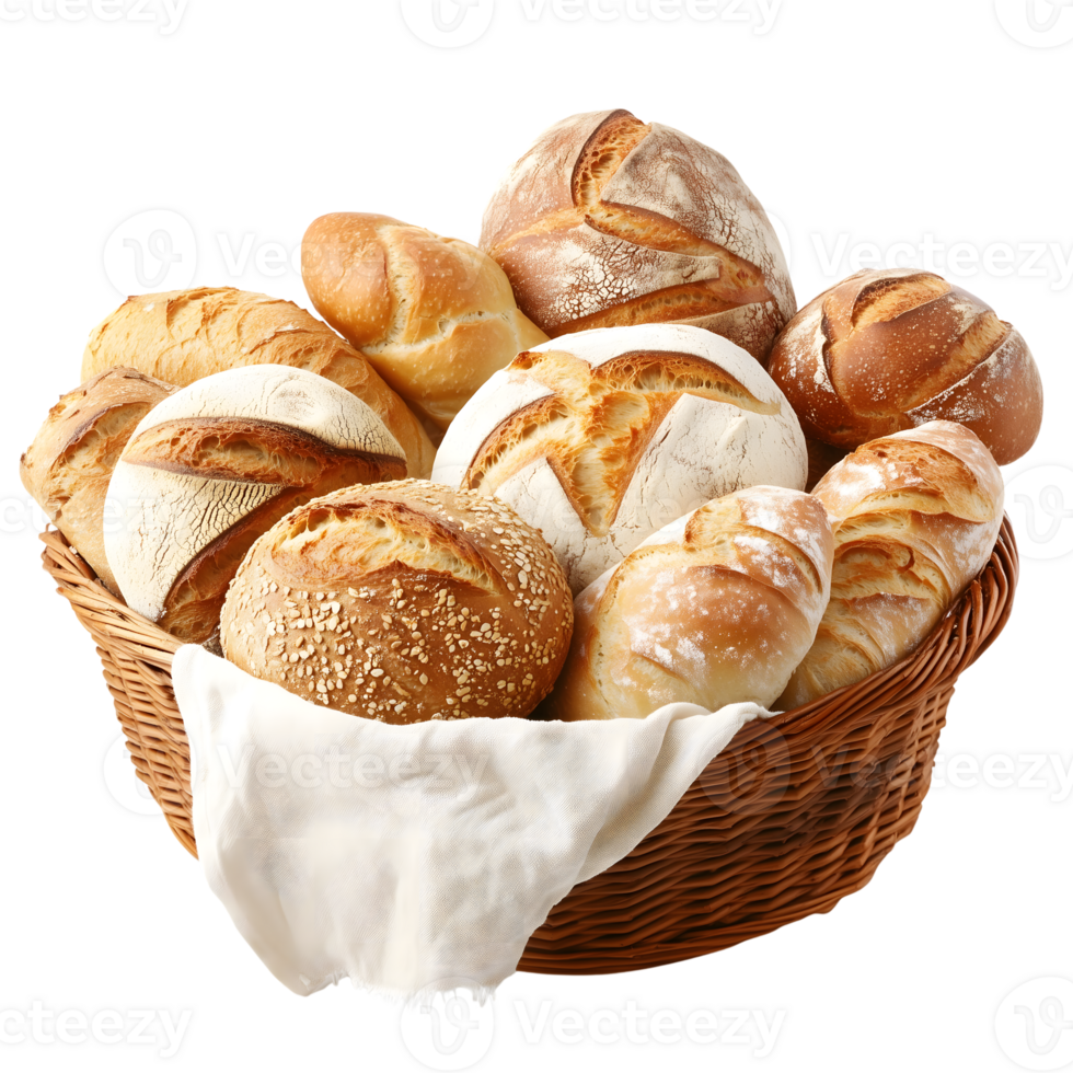 A basket of breads on a table png