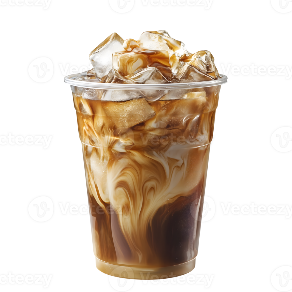 An iced coffee with ice and caramel png