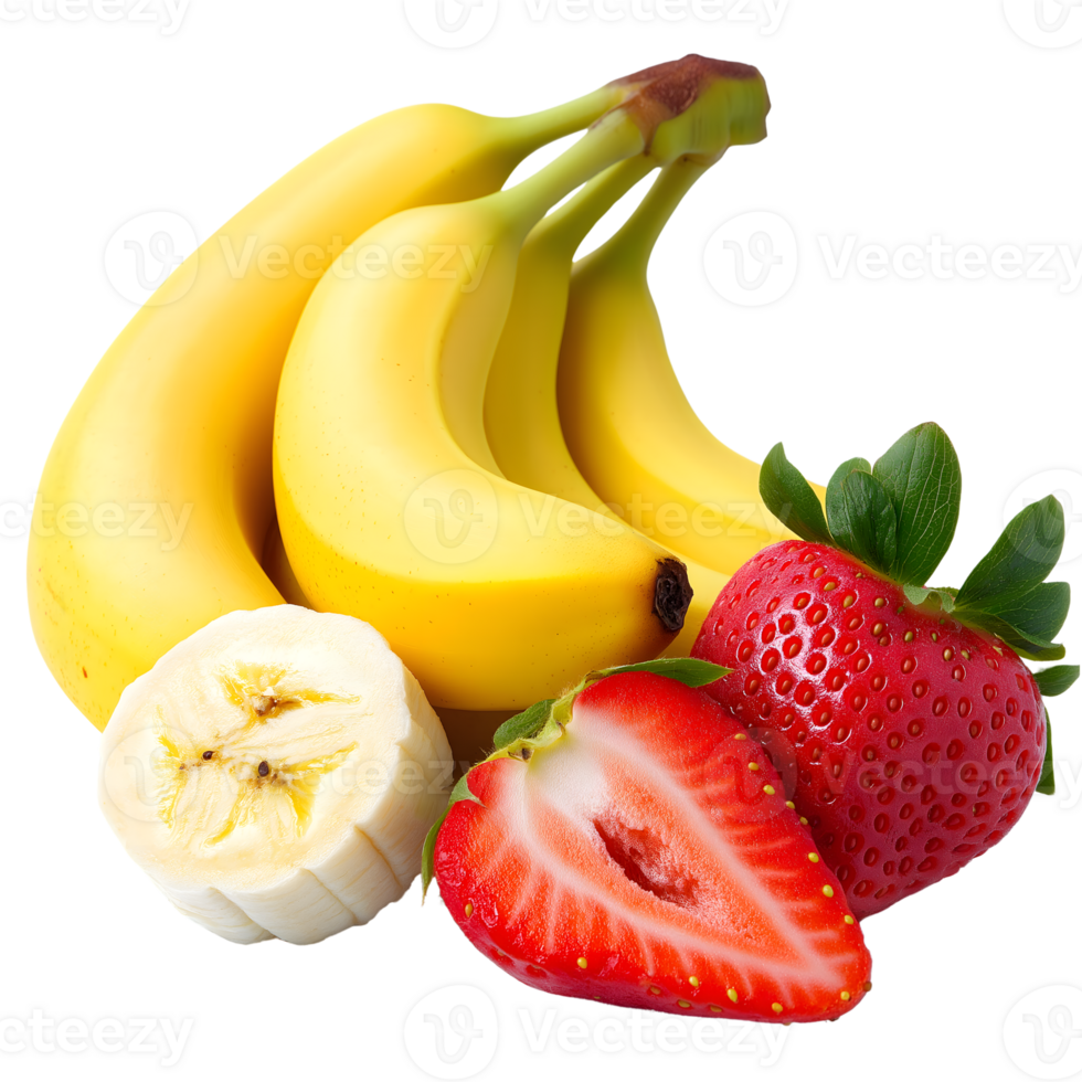 A bunch of bananas and a strawberry png