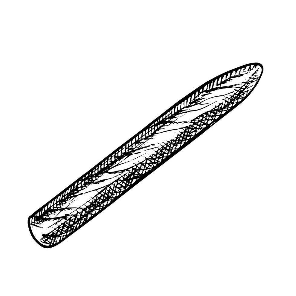 An expensive cigar. A hand-drawn graphic illustration. Black and white image of a vintage tobacco product. Separate from the background. For posters, postcards and banners, flyers, packages. vector
