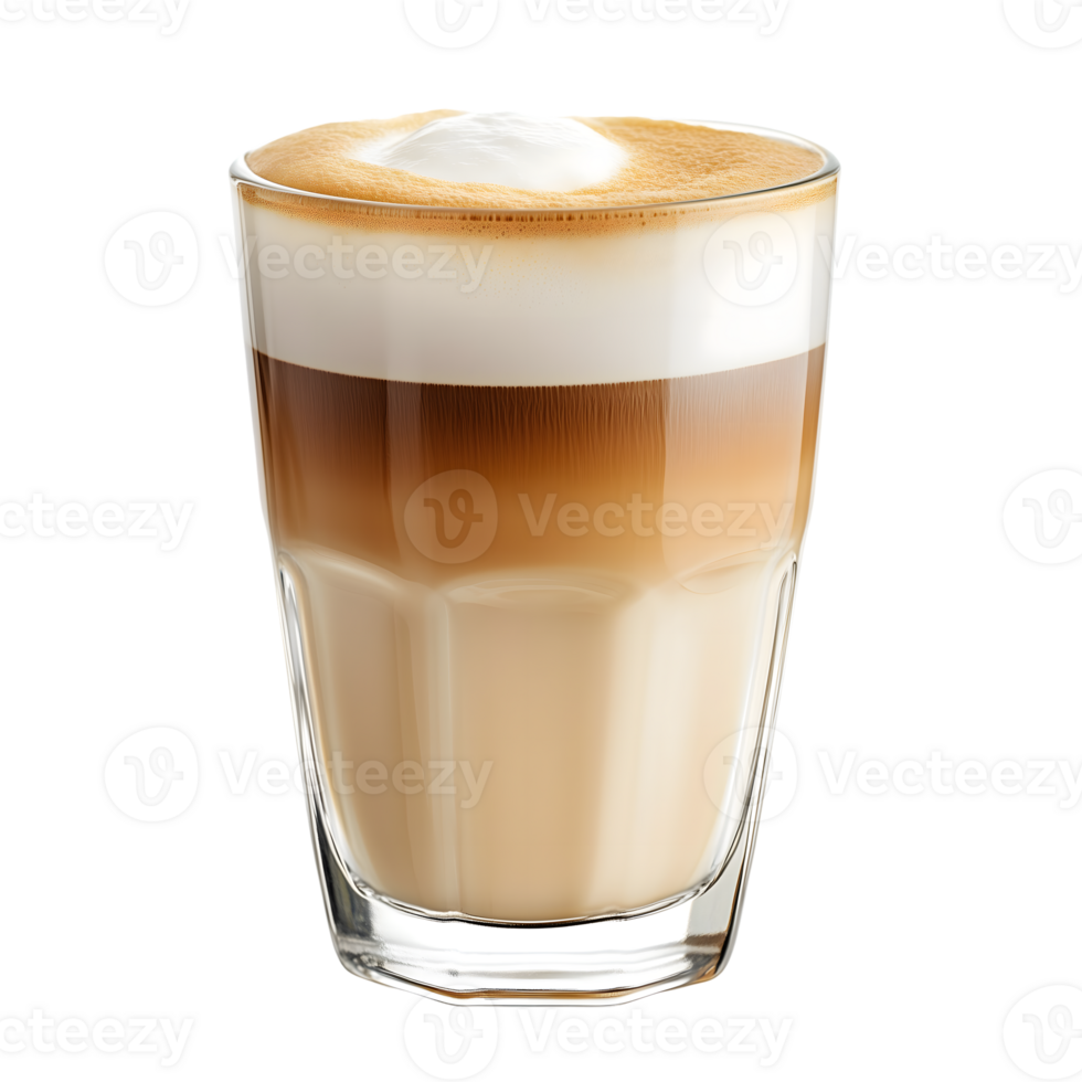 A latte in a glass with a white foam png