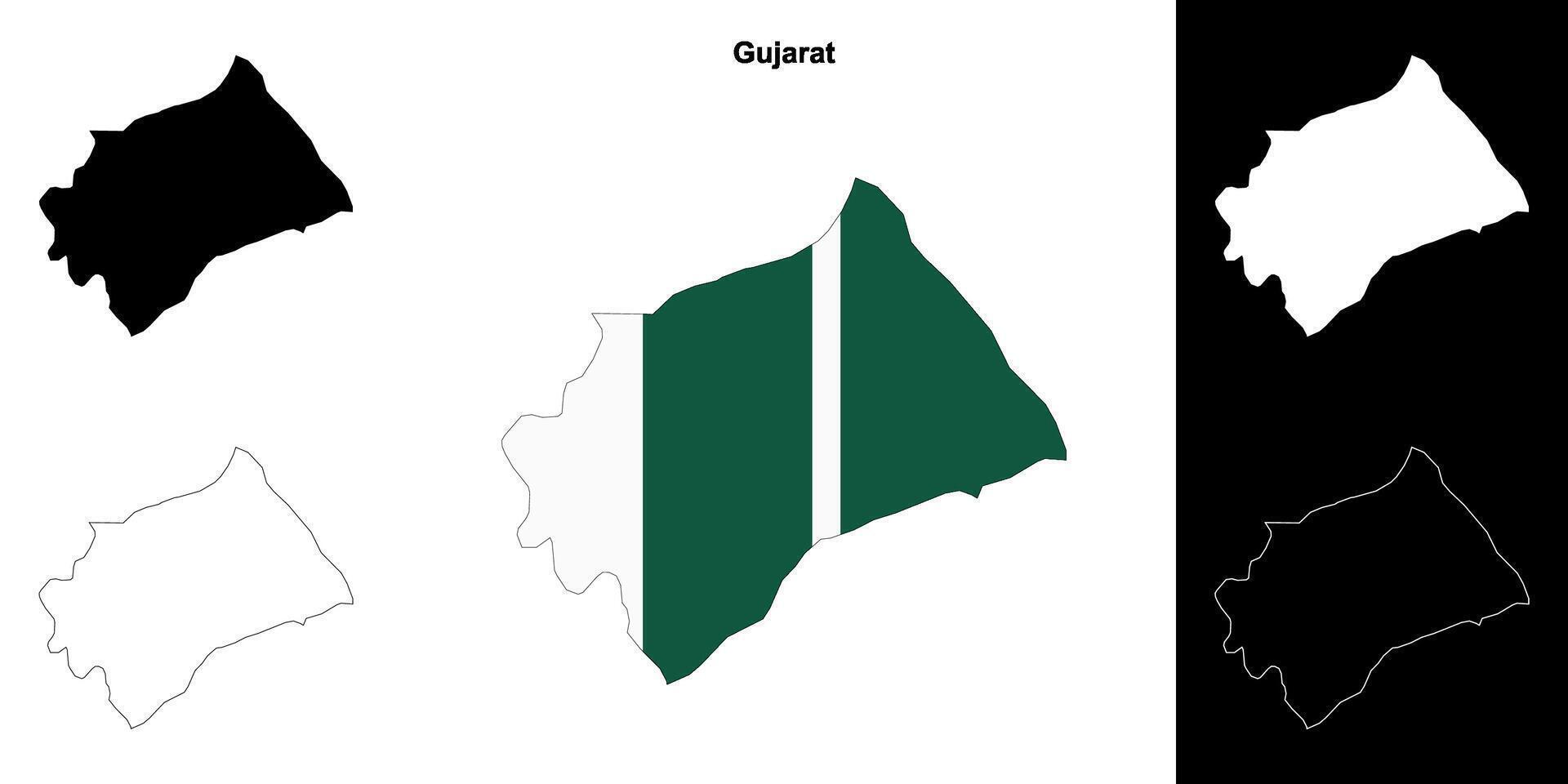 Gujarat blank outline map set vector