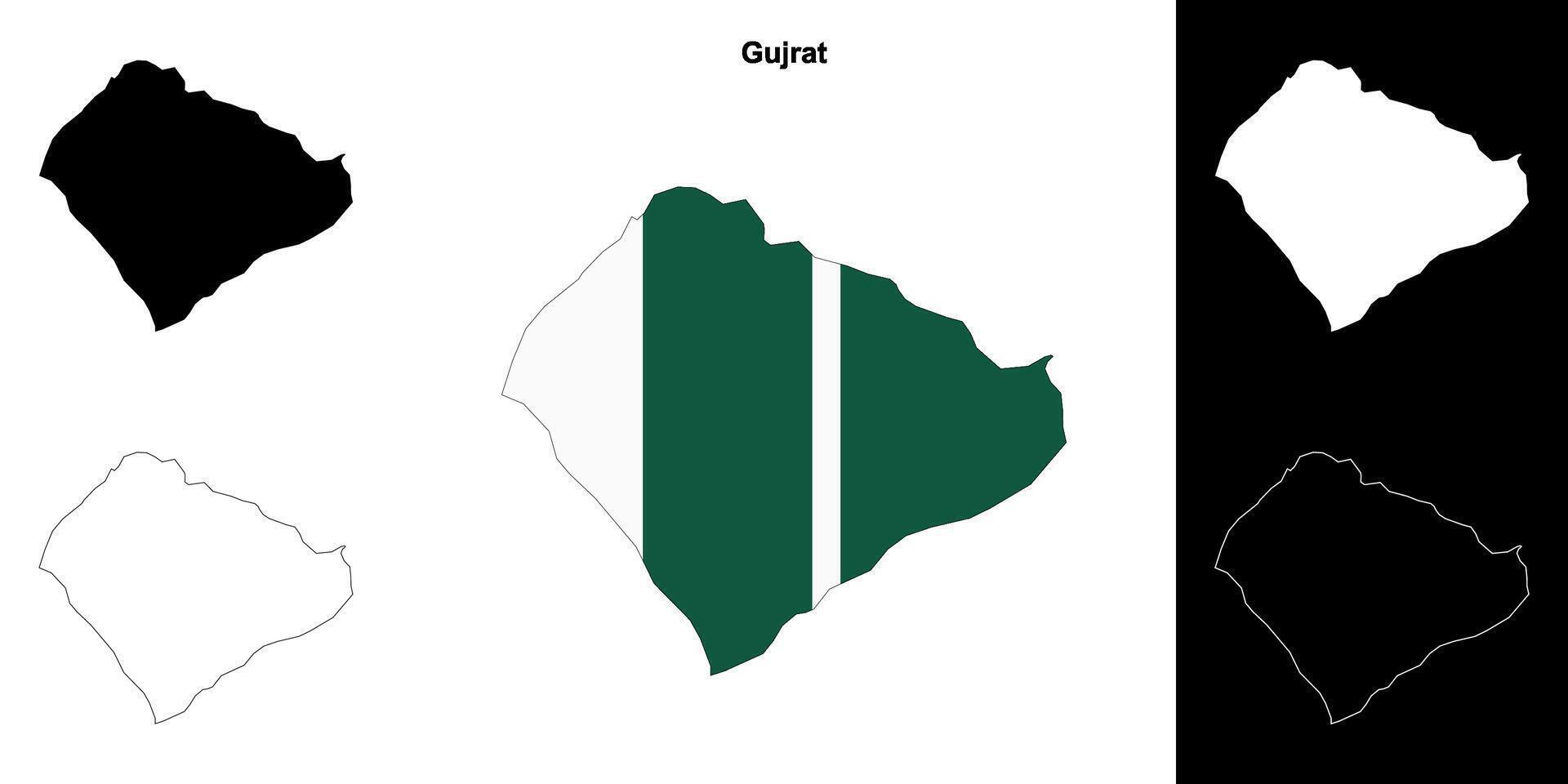 Gujrat blank outline map set vector