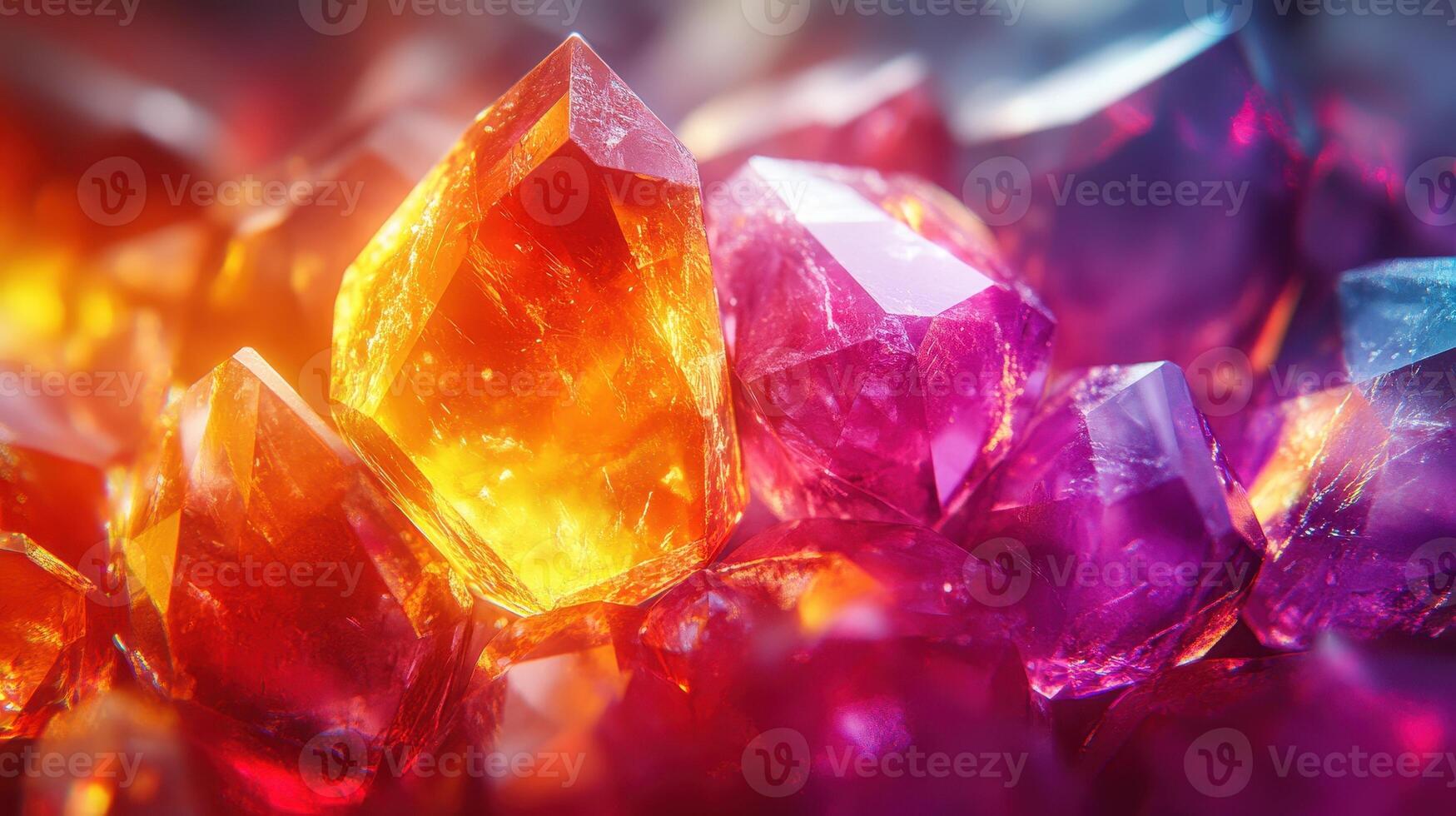 Vibrant Gemstones Cluster Close-up. Background Blur. Jewelry Design photo