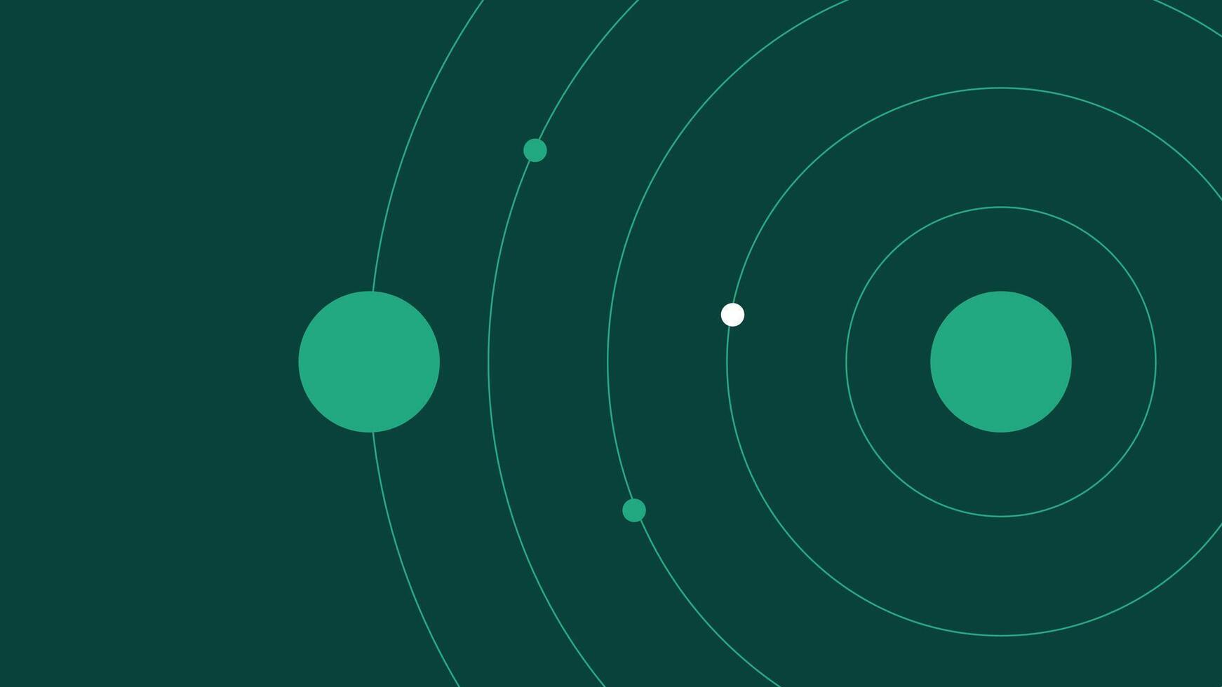 Abstract digital illustration of a stylized solar system with planetary orbits on a dark green background. Futuristic design suitable for science, astronomy, space exploration, and technology themes. vector