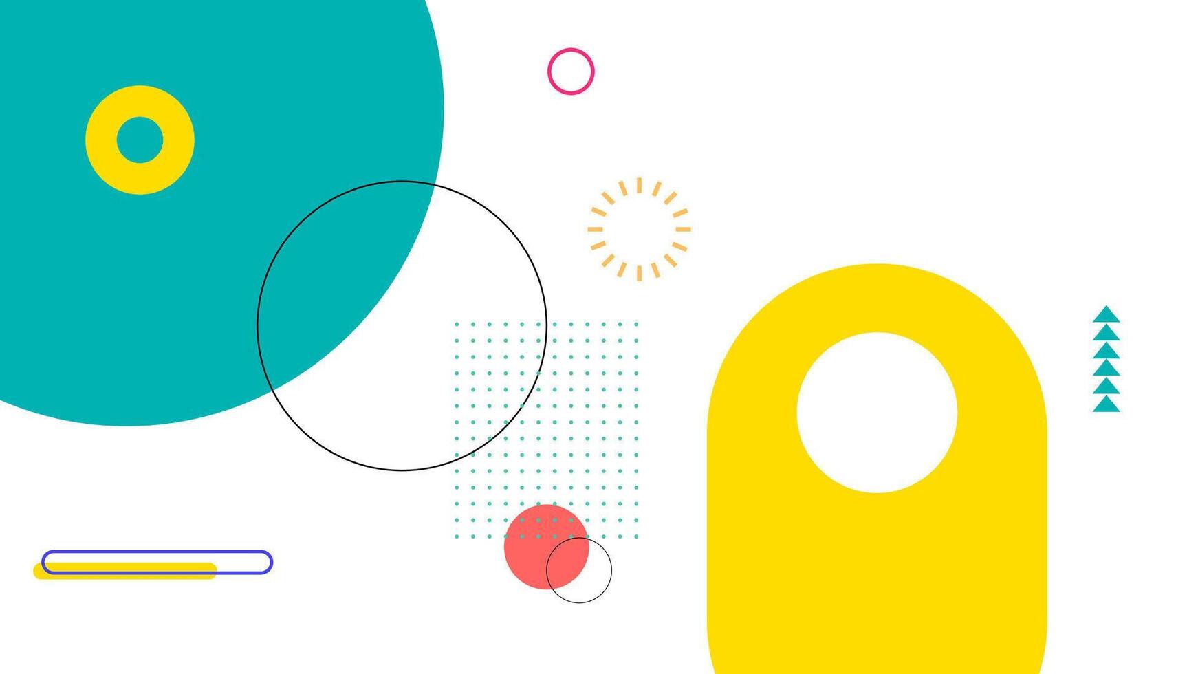 Vibrant abstract background with various geometric elements such as circles, dots, and lines in bright colors. Modern, dynamic, and trendy composition perfect for digital and print designs. vector