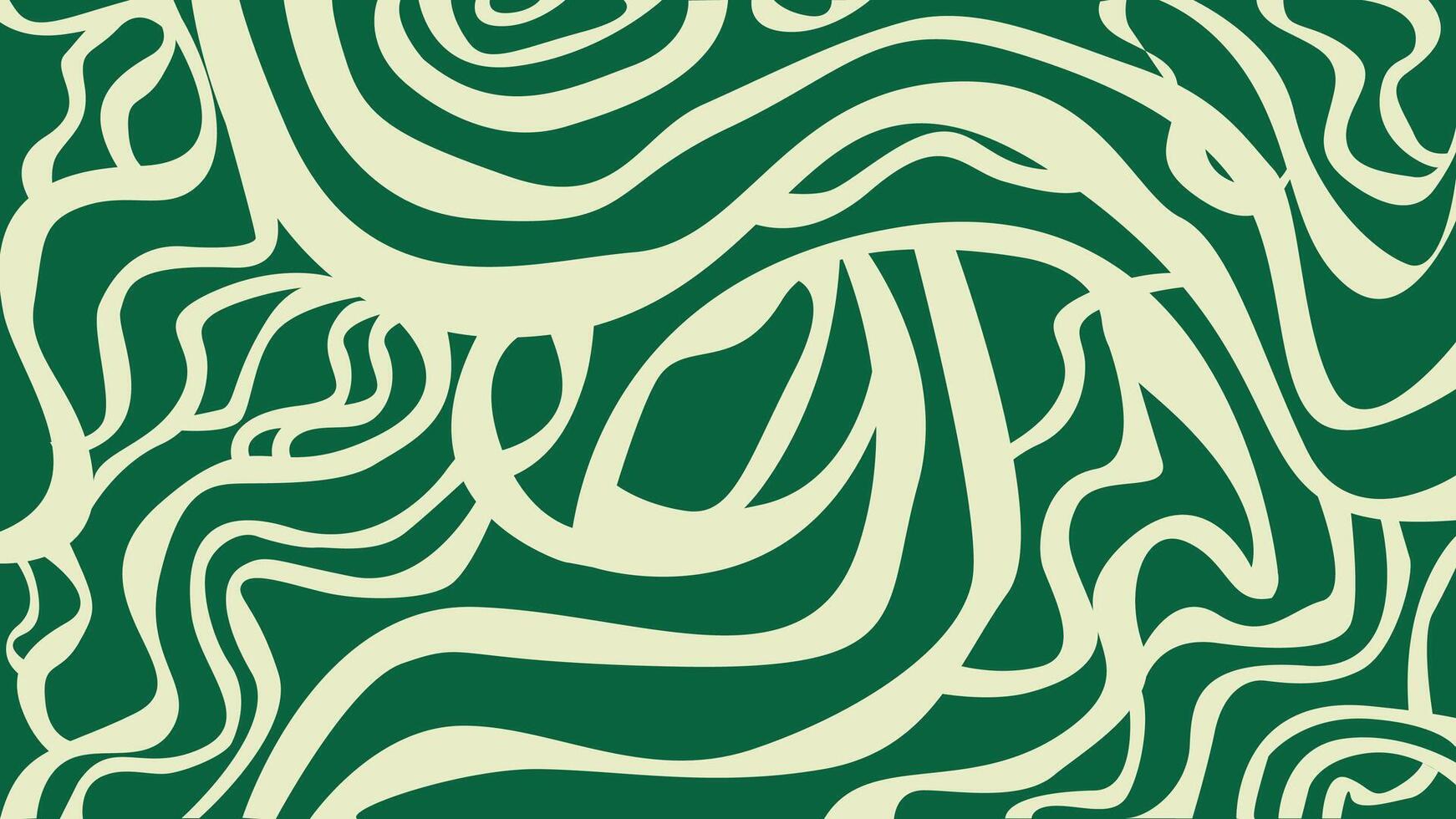 This elegant design evokes movement and organic textures, ideal for backgrounds, fabric prints, and decor. An intricate abstract background featuring fluid, curving lines in deep green and soft cream. vector