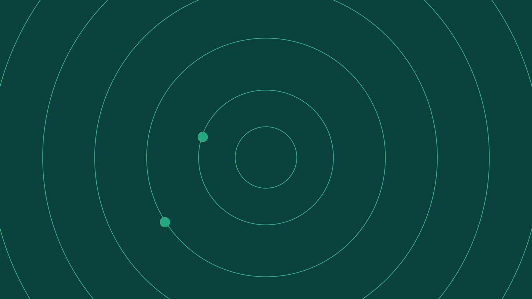 Minimalist geometric representation of a solar system with orbiting planets on a dark green backdrop. Abstract cosmic concept perfect for scientific, educational, and futuristic digital designs. vector