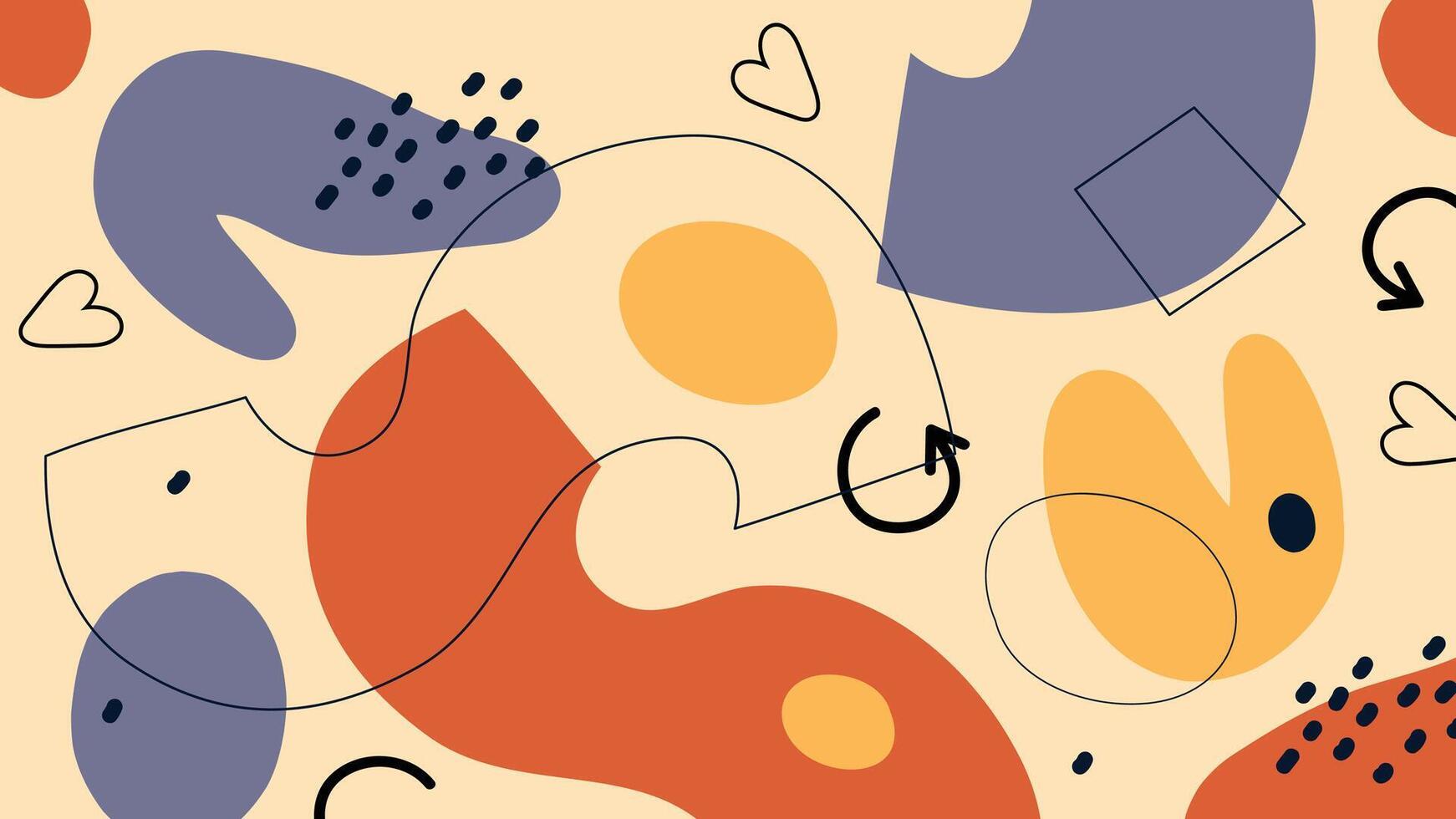 Abstract background with geometric and organic shapes in warm tones. Modern minimalist design with hand drawn lines, curved elements, and artistic details. Perfect for posters, prints, and decor. vector