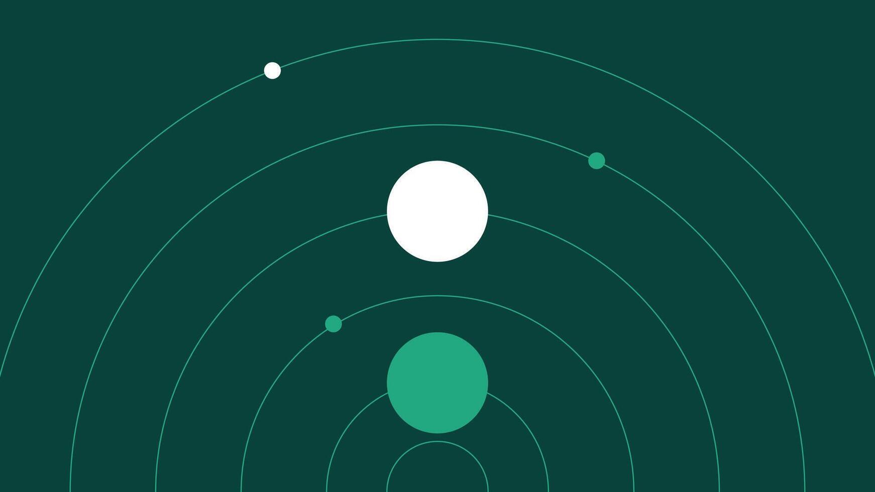 Minimalist illustration of a planetary system with orbit lines on a deep green background. Perfect for astronomy, space exploration, futuristic technology, and scientific projects. High quality art. vector
