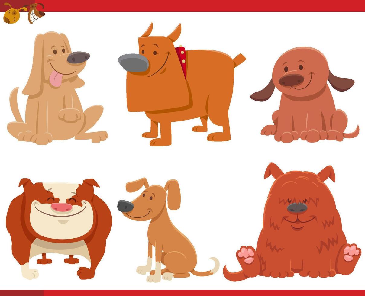 funny cartoon dogs and puppies comic characters set in flat design style vector