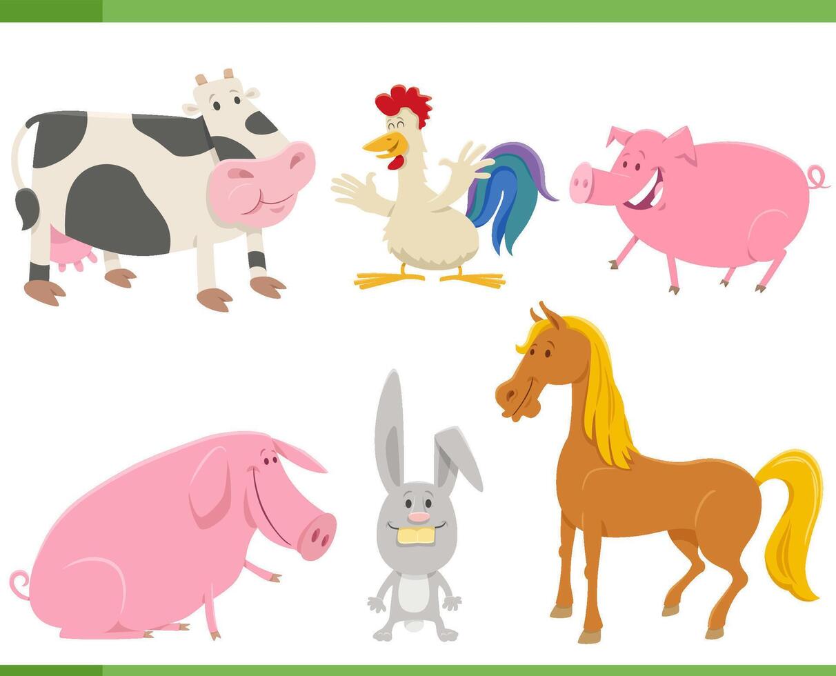 funny cartoon farm animal characters set flat design style vector