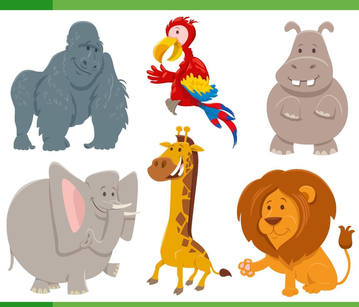 funny cartoon wild animal characters set in flat style vector