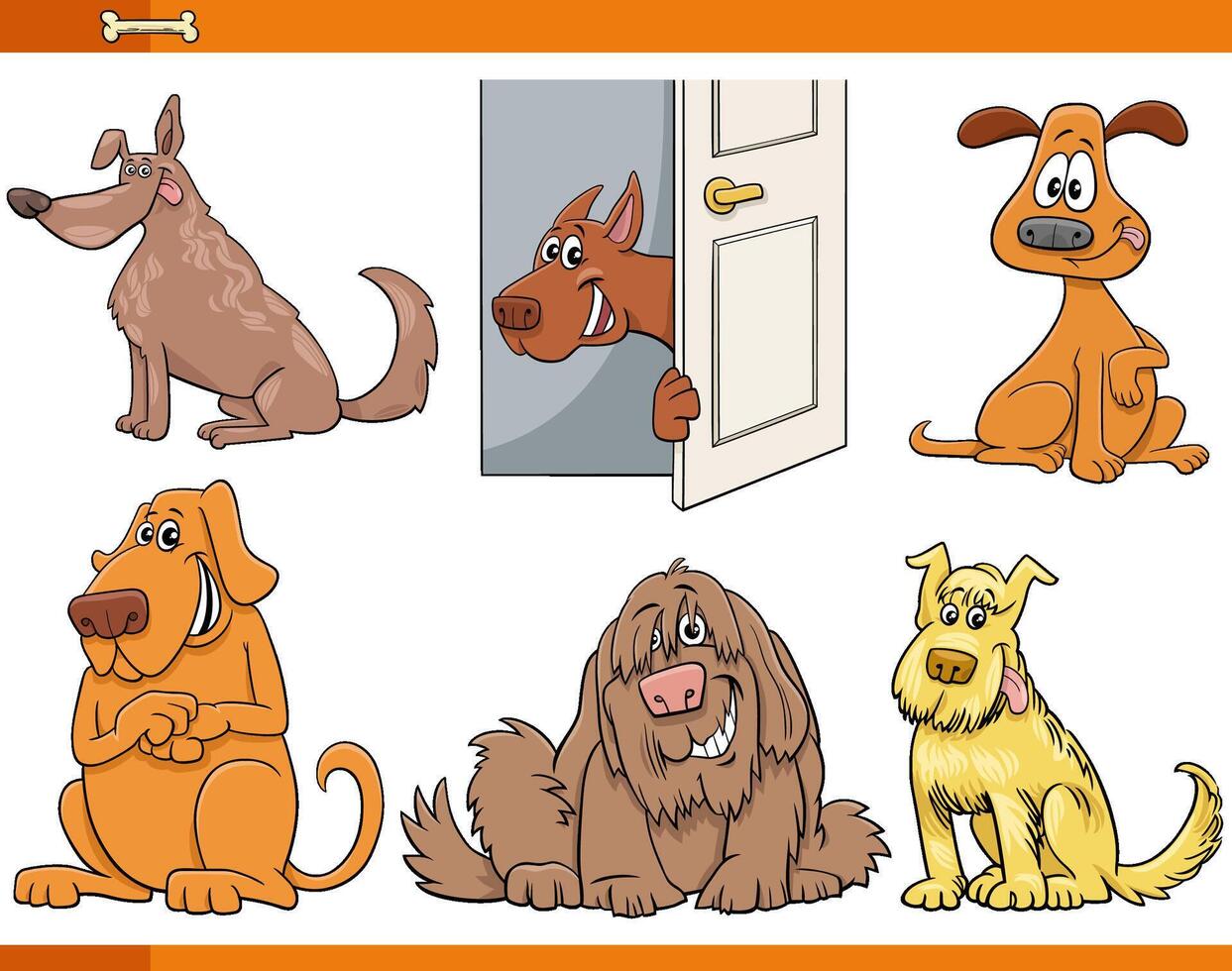 cartoon dogs and puppies animal characters set comics style vector