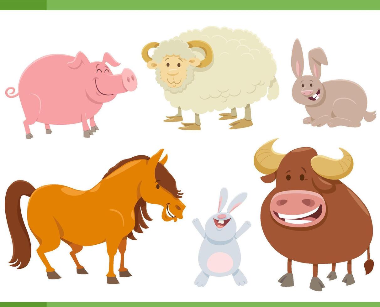 funny cartoon farm animal characters set flat style vector