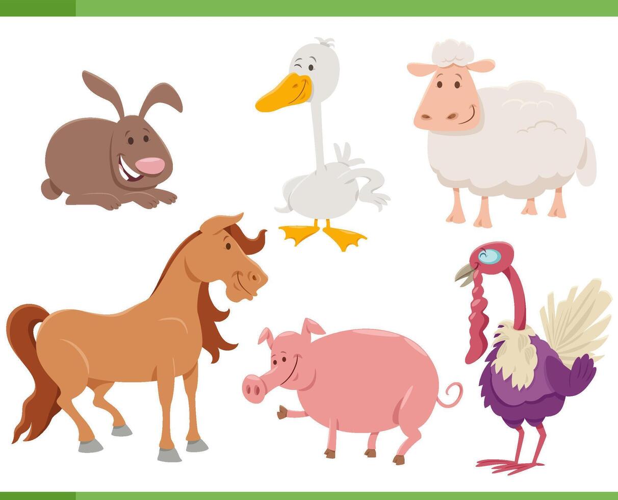 funny cartoon farm animal characters set in flat style vector