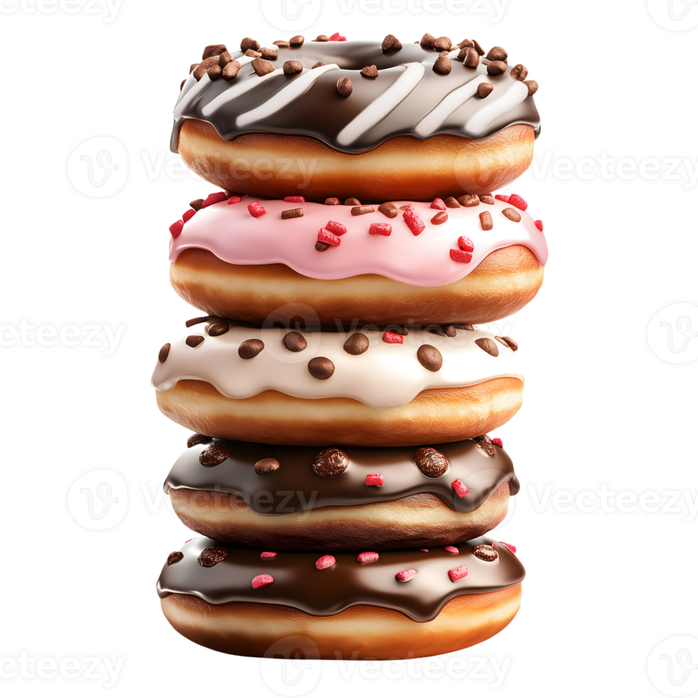 A stack of donuts with chocolate and sprinkles png