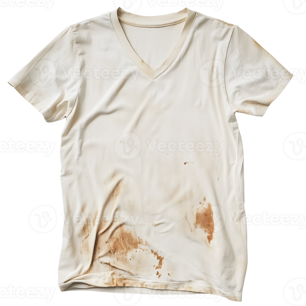 Dirty white t - shirt with a dirty spot on the front png