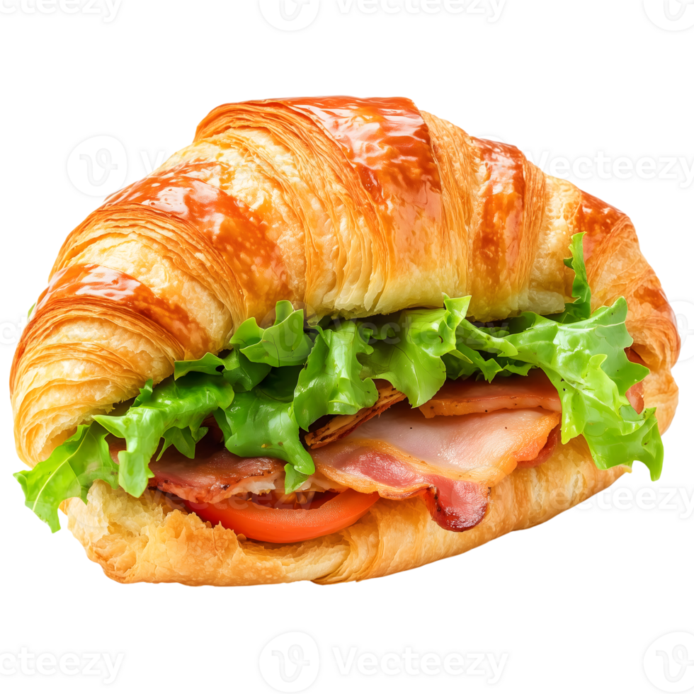 A croissant sandwich with bacon, lettuce and tomato png
