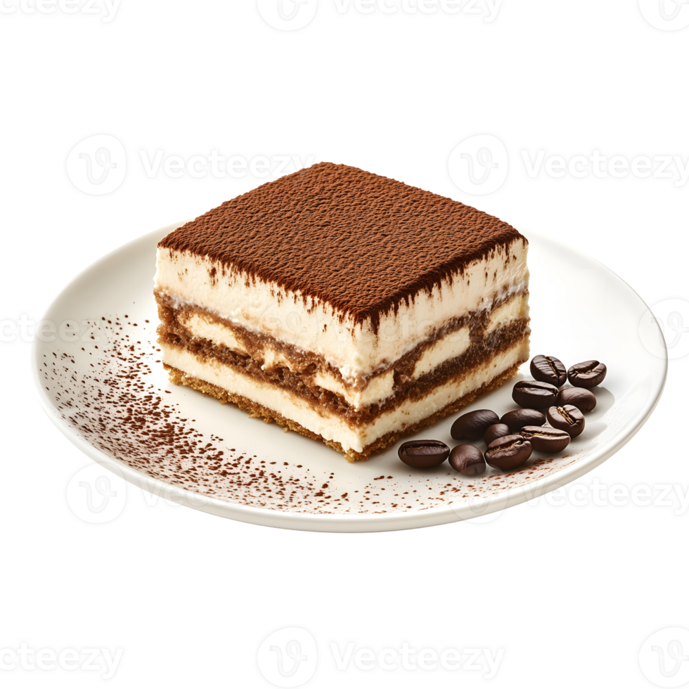 A piece of cake with coffee beans on top png