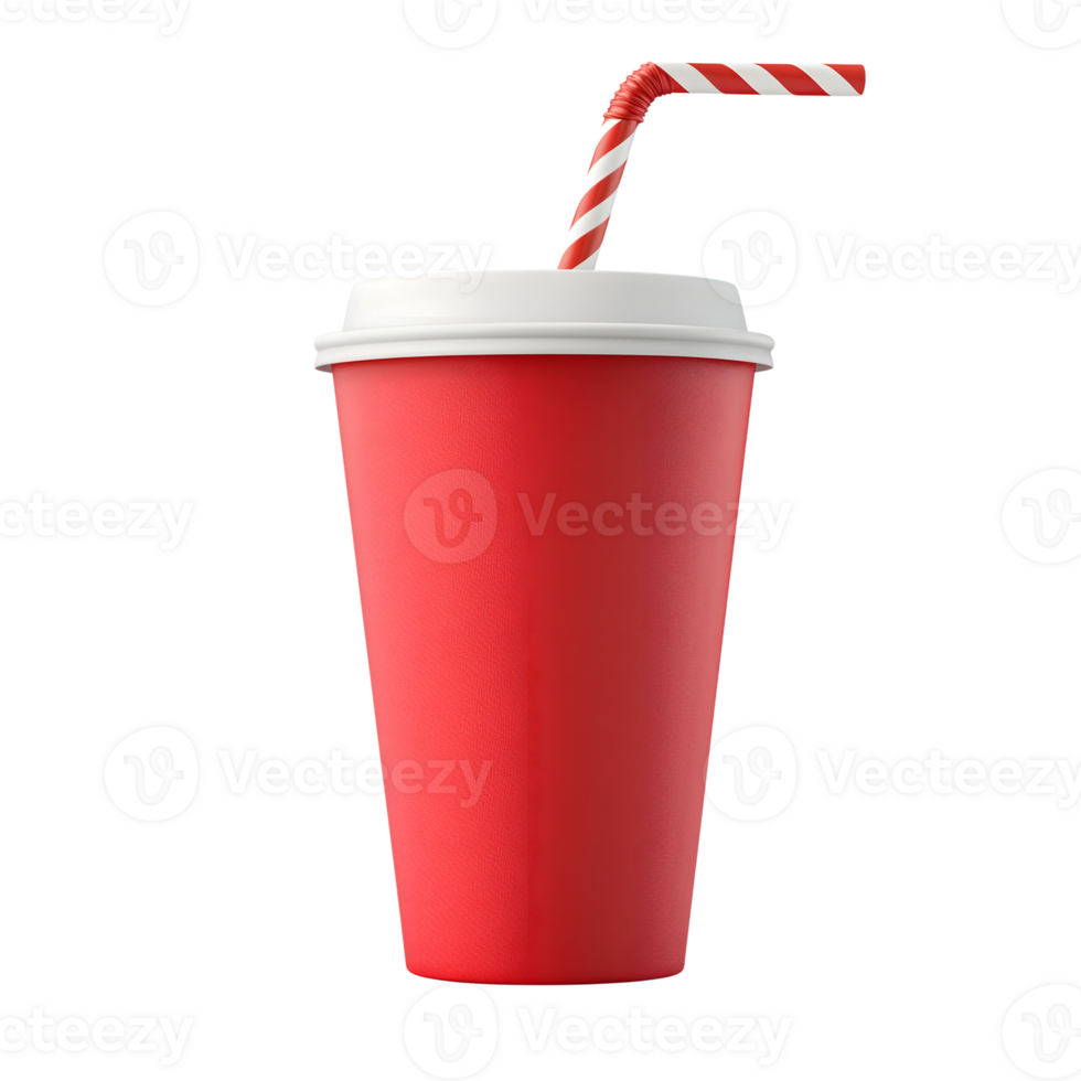 Red paper cup with straw and red straw png