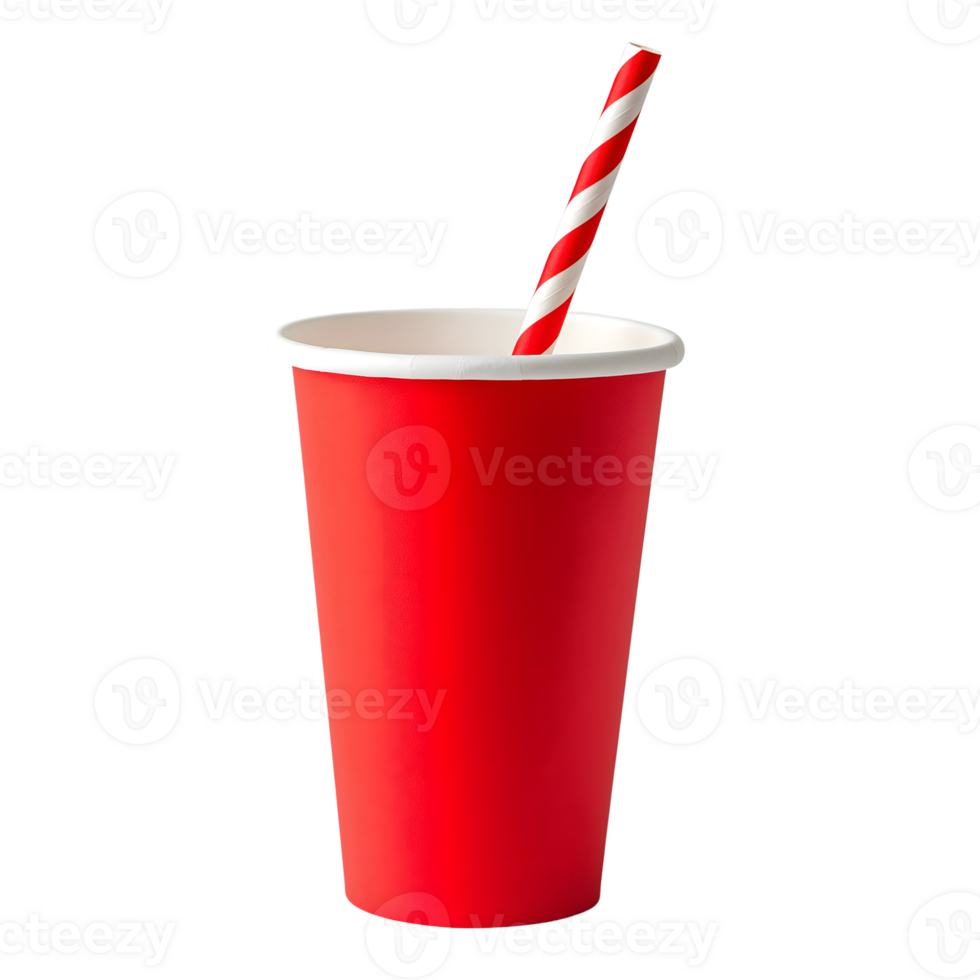 Red paper cup with straw png