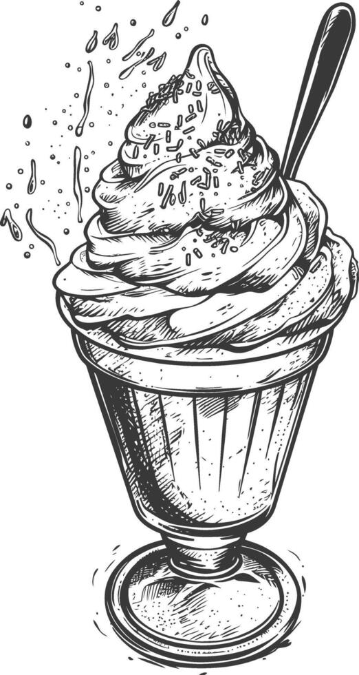 Hand Drawn Illustration Of A Sundae With Sprinkles And A Spoon vector