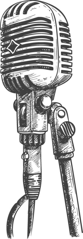 Hand Drawn Illustration Of A Vintage Microphone On A Stand vector