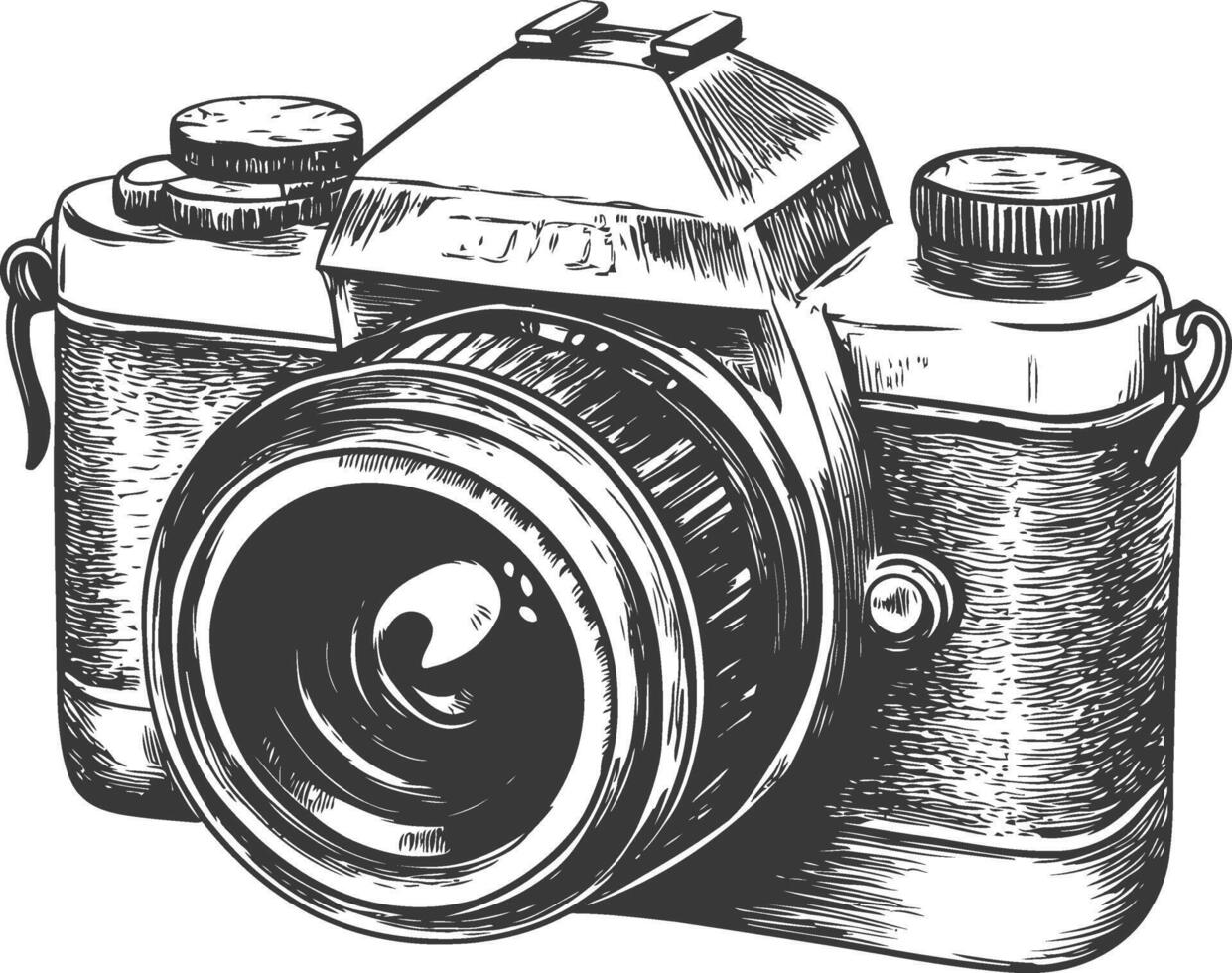 Hand Drawn Illustration Of A Vintage Film Camera With A Large Lens vector