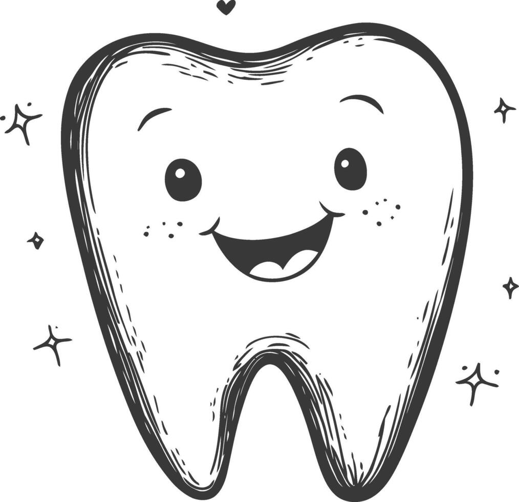 Hand Drawn Illustration Of A Smiling Tooth With Freckles vector