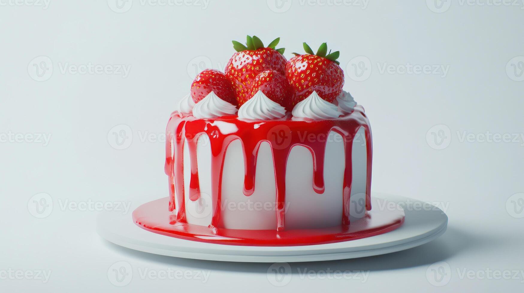 A cake with strawberries and cream on a white plate photo