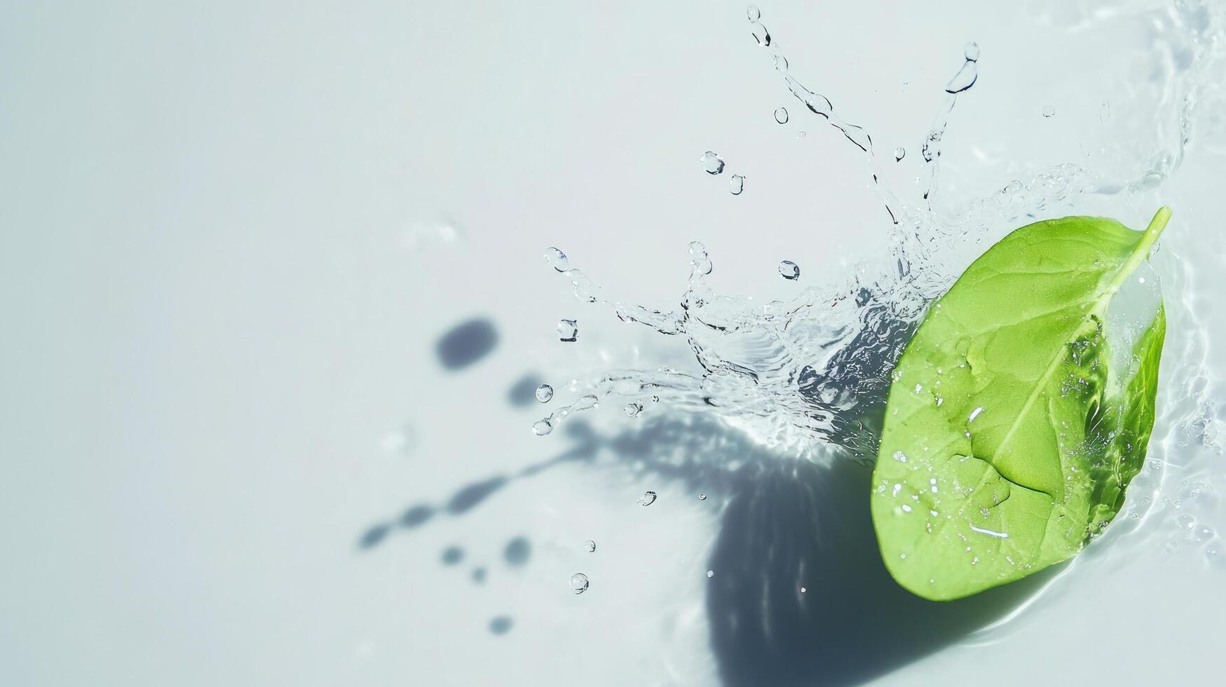 A green leaf is being splashed with water photo