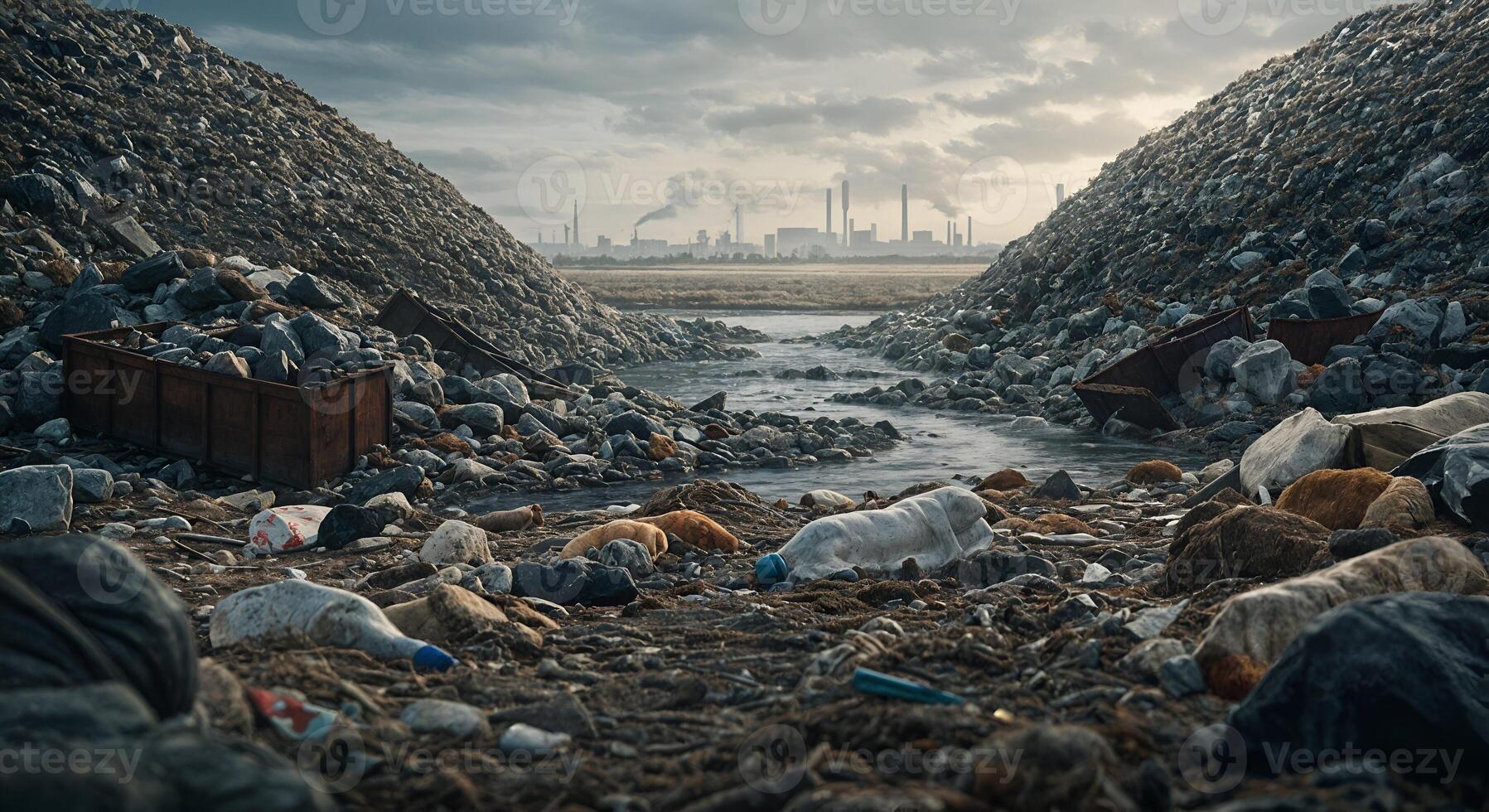 Polluted River Industrial Waste Environmental Disaster Stones Smog Rocks Toxic Water Earth Nature photo