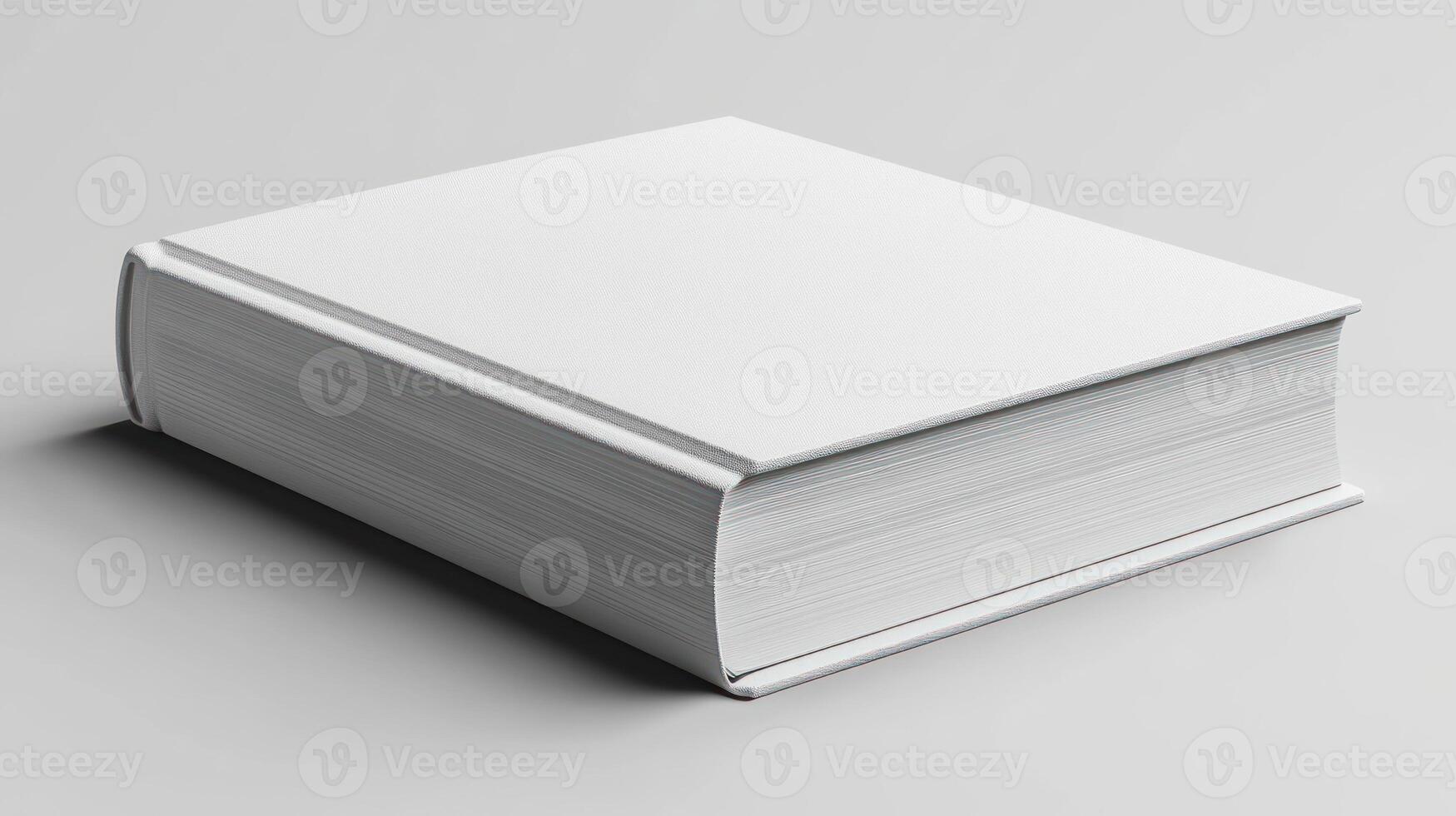 A stack of blank books on a white surface photo