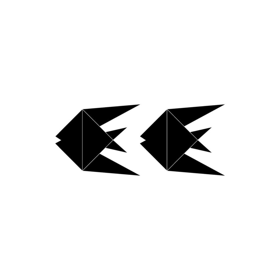 Pair Fish Shape Inspired by Origami Form, can use for Logo, Pictogram, Aquatic Animal Figure, Website, Apps, or Graphic Design Element. BW and Editable vector
