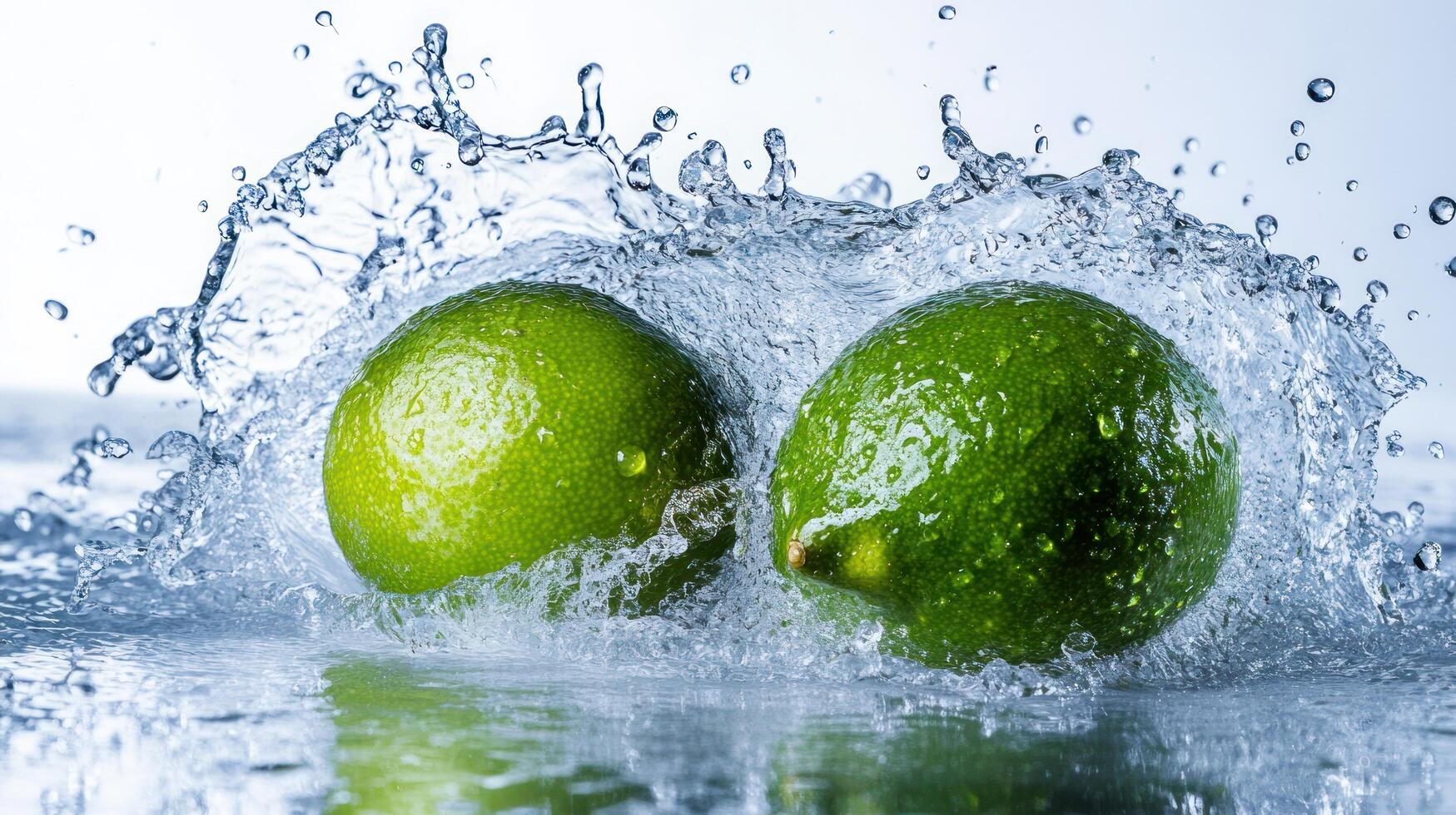 Two limes are splashing into the water photo