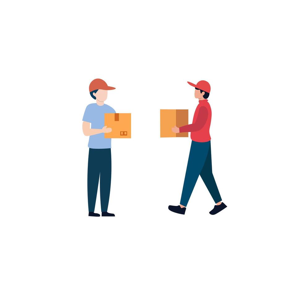 Delivery Person Transferring Package in Flat Design vector