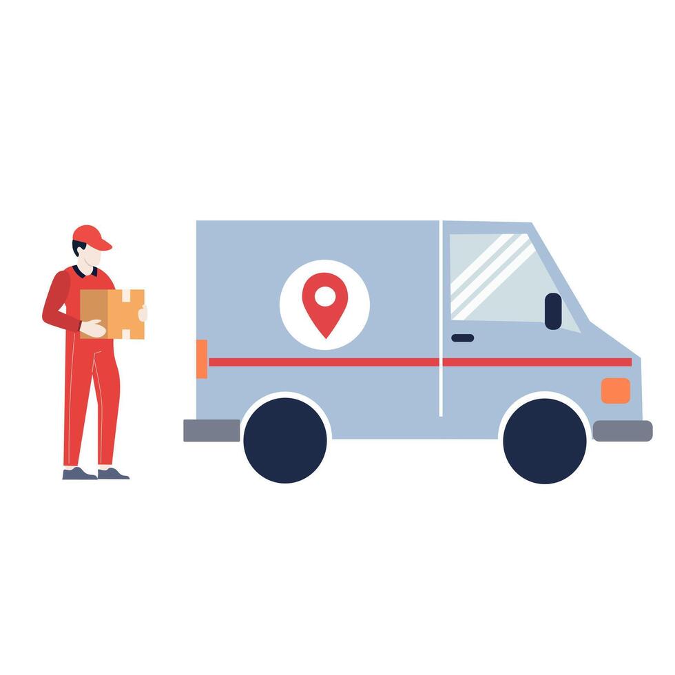 Delivery Person with Package and Delivery Van vector