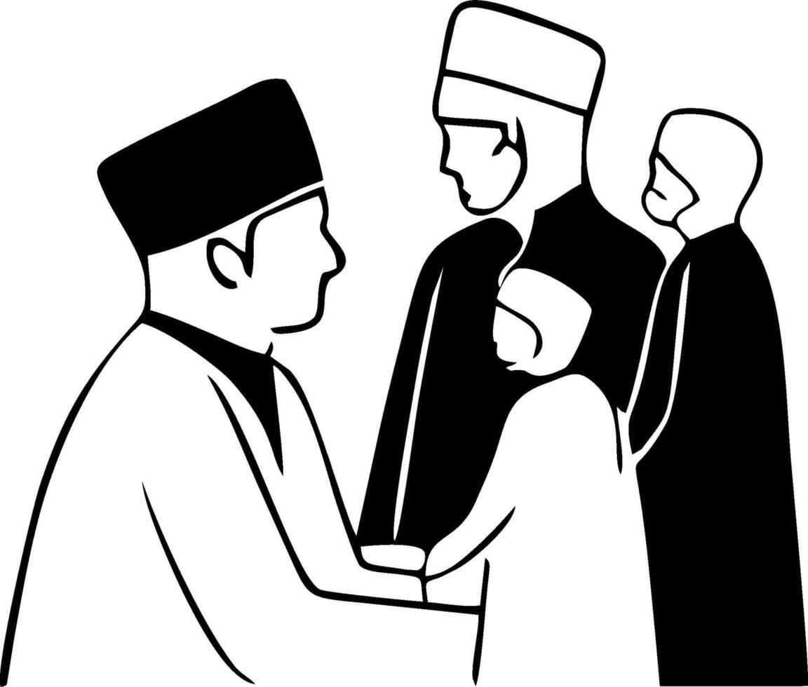 A black and white illustration of a family with a man and woman vector
