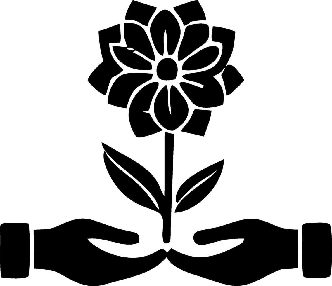 Hands holding a flower icon vector