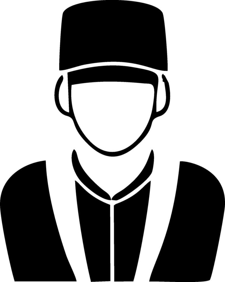 A black and white silhouette of a man in a hat vector