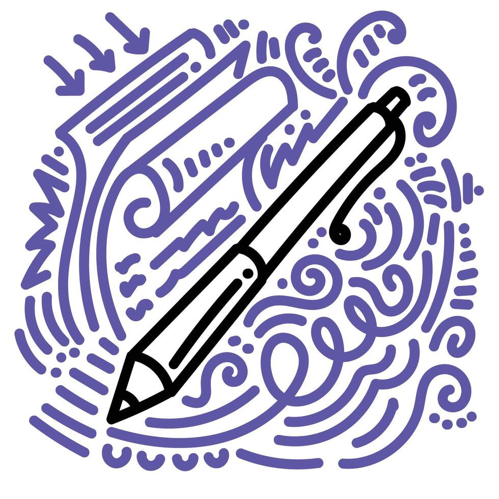 Pulpen with purple doodle for sticker and design vector
