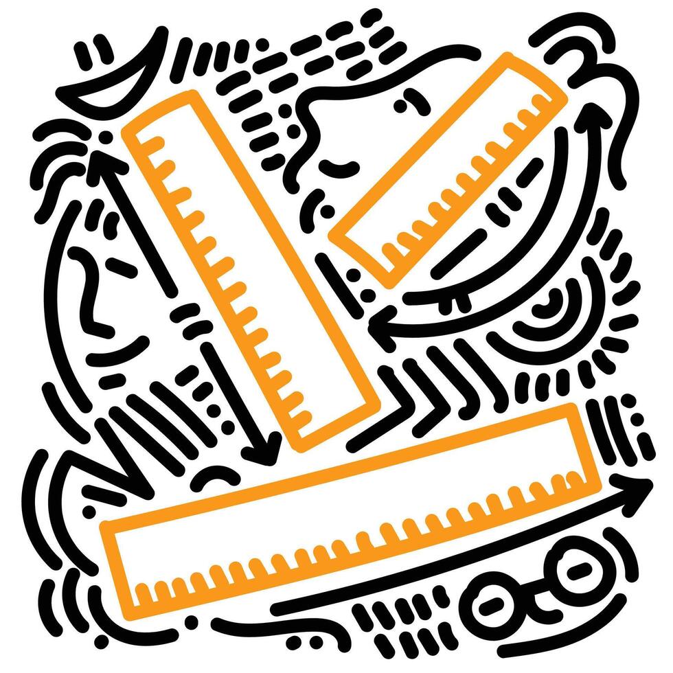 Orange ruler and abstract doodles vector
