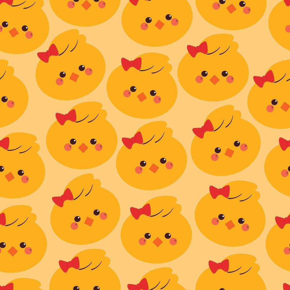 seamless pattern cute cartoon chick with red bow. cute animal pattern for wallpaper, background and gift wrap paper vector