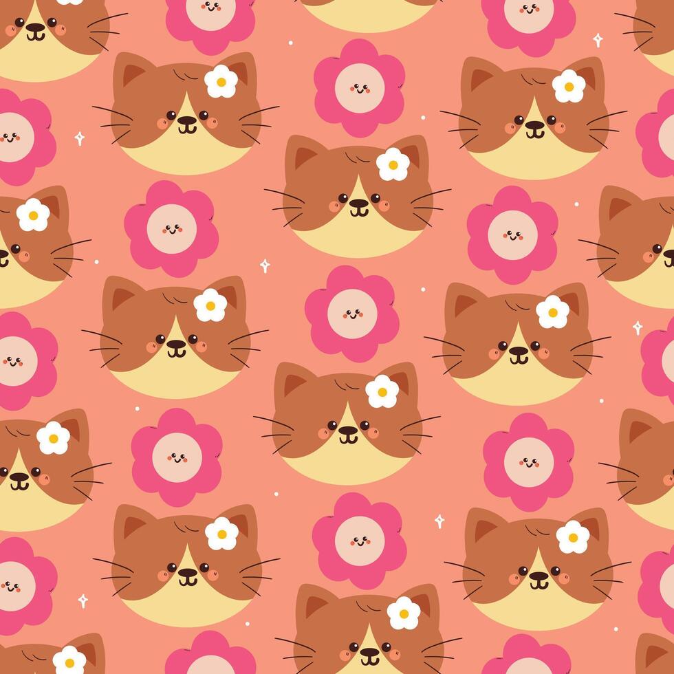 seamless pattern cute cartoon cat and flower. animal pattern for wallpaper, background and gift wrap paper vector